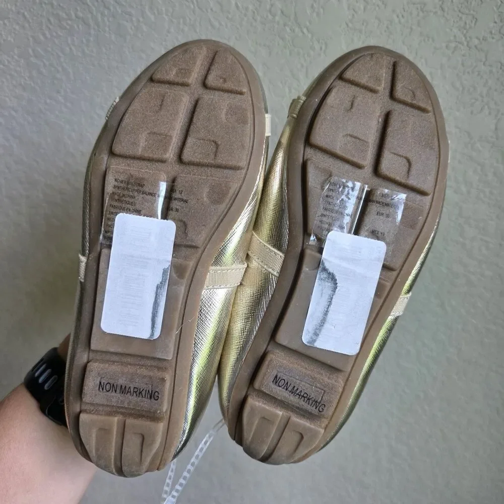 NWOT Michael Kors Gold Rover Lux Strap Ballerina Flats Mary Jane Girls Size 12